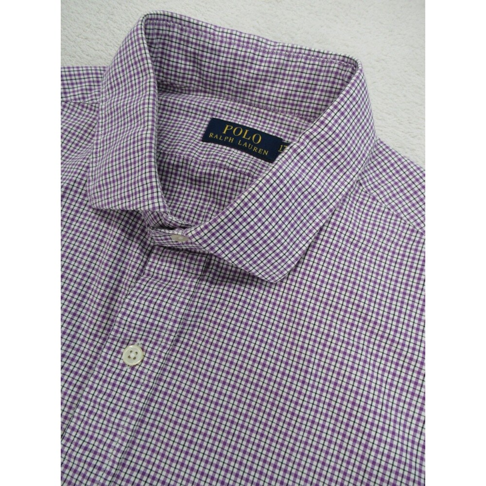 Ralph Lauren Men's 17.5 44 Long Sleeve Button Down Collared Shirt Plaid Purple